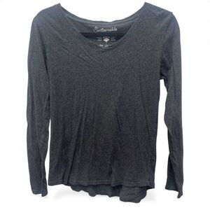 Pact Size XS Women's Solid Charcoal Gray Long Sleeve Tee Layering Fall Basic